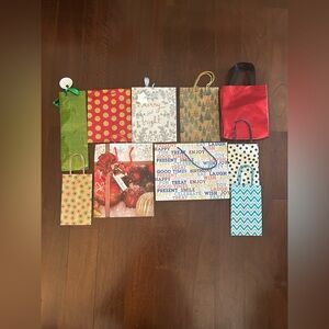 Lot of 10 Gift Bag: 9 Paper, 1 Reusable, Perfect for Holidays and Birthdays